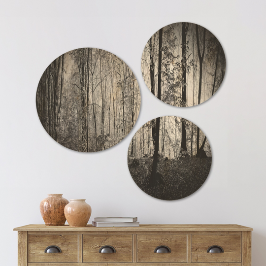 Designart 'Beautiful Forest Morning Panorama' Landscape Wood Wall Art Set of 3 Circles - Multi-Color