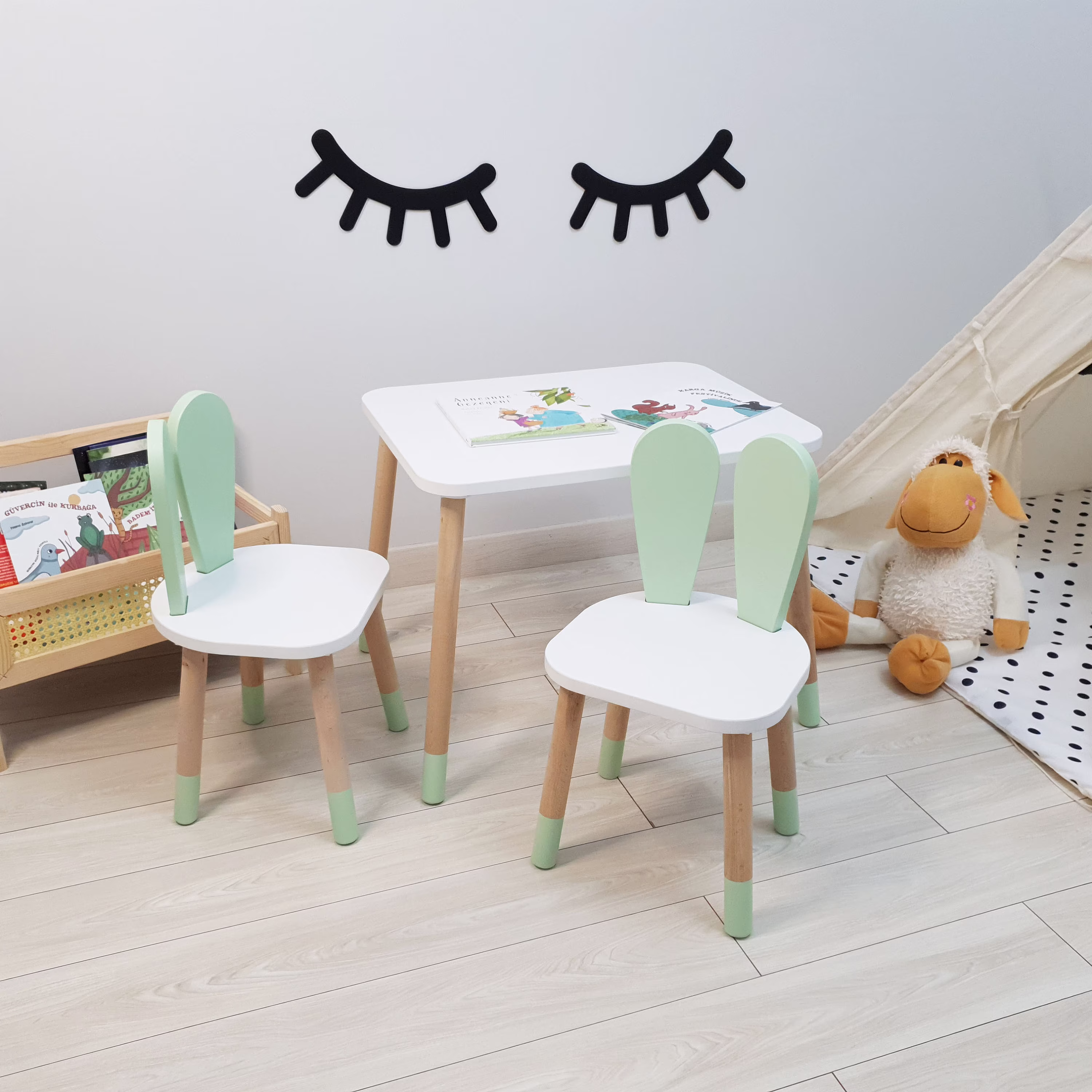 Bunny Rabbit Table, Wooden Kids Table & Chairs Set, Table, Chair, Furniture, Toddler Gift