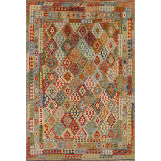 Southwestern Colorful Kilim Reversible Area Rug Hand-woven Wool Carpet - 10'2"x 12'5"