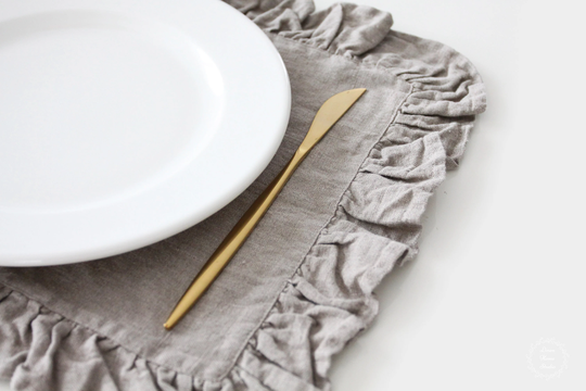 Ruffled Linen Placemats For Table Decor. Stonewashed Softened Place Mats