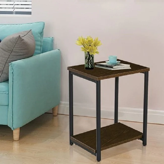 End Table Side Table with Storage Shelf Snack Table with Metal Frame, Industrial, for Living Room, Bedroom