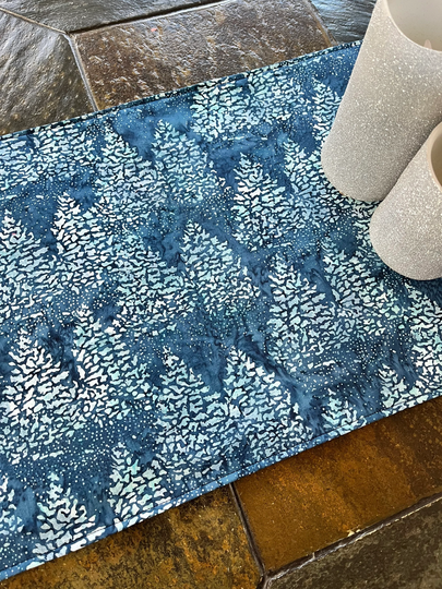 Reversible Winter Table Runner // Snowflake Decor Dining Linens Blue Setting