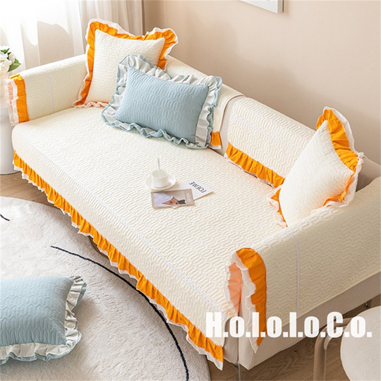 Soft Cotton Boho Sofa Cover, Soft Minimalist Non-Slip Washable Cushion, Sofa Throw Pillowcase, Couch Slipcover With Falbala, Furniture Protector