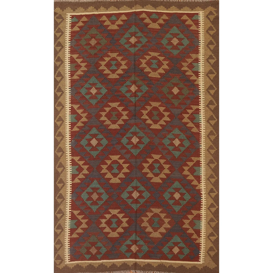 Flat-weave Reversible Kilim Rug Oriental Multi-Color Wool Carpet - 5'1" x 7'9"