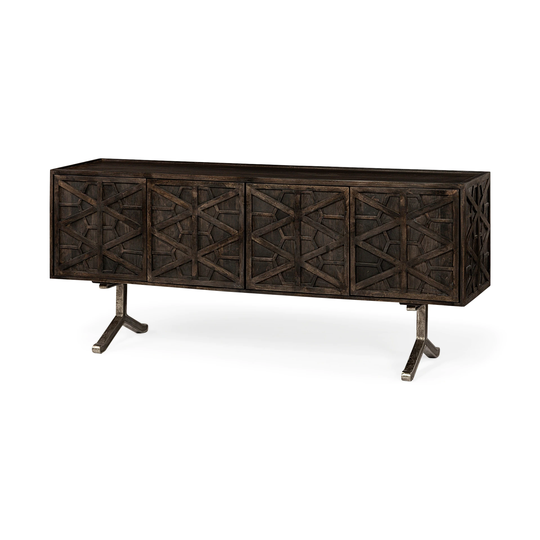 Hollandsworth Dark Brown Solid Wood w/ Silver Iron Base Sideboard - 73.5"W x 19"D x 32"H