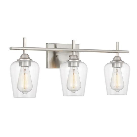 Bacchus 3-Light Brushed Nickel Finish Vanity Light 6.75" x24"x 9.75" - Standard Size