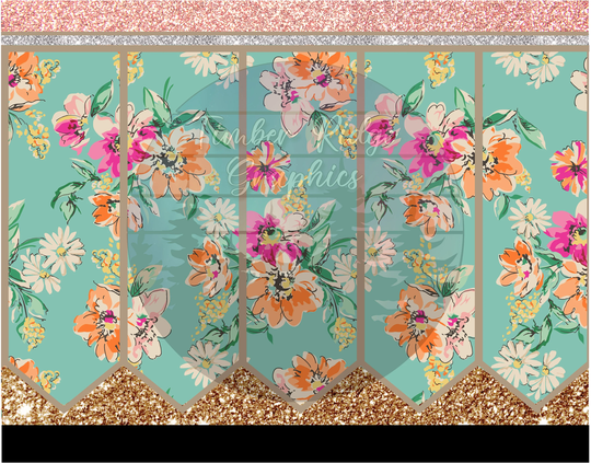 Teal Floral Pencil Printed Tumbler Wraps - Clear Cast Wrap White