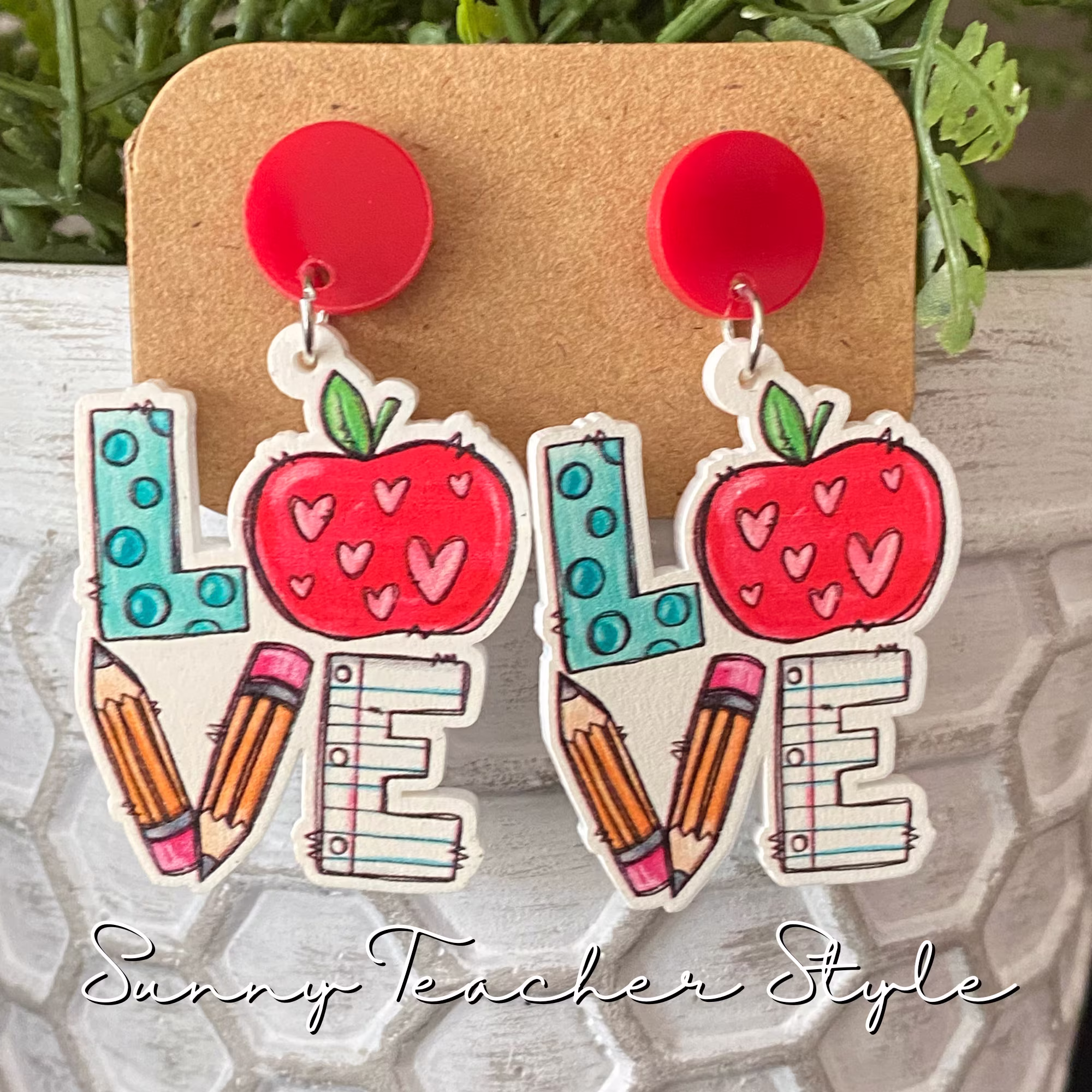 On Sale Valentine Love Earrings, Teacher Gifts, Valentine's Cute Paper Pencil Apple Kindness