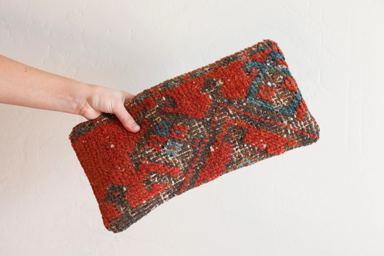 Thick Red Kilim Lumbar Pillow Cover 8" X 16" - Vintage Textiles Office Chair Eclectic Accent Throw Funky Home Decor