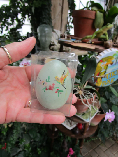 Vintage Chalkware Japanese Egg Pencil Sharpener Painted New Old Stock in Box