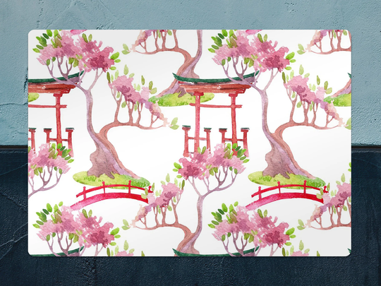 Japanese Garden Chair Mat, Pink Vinyl Floor Red Protective Trees Splat Pvc Flooring, Housewarming Gift, Splash Mat