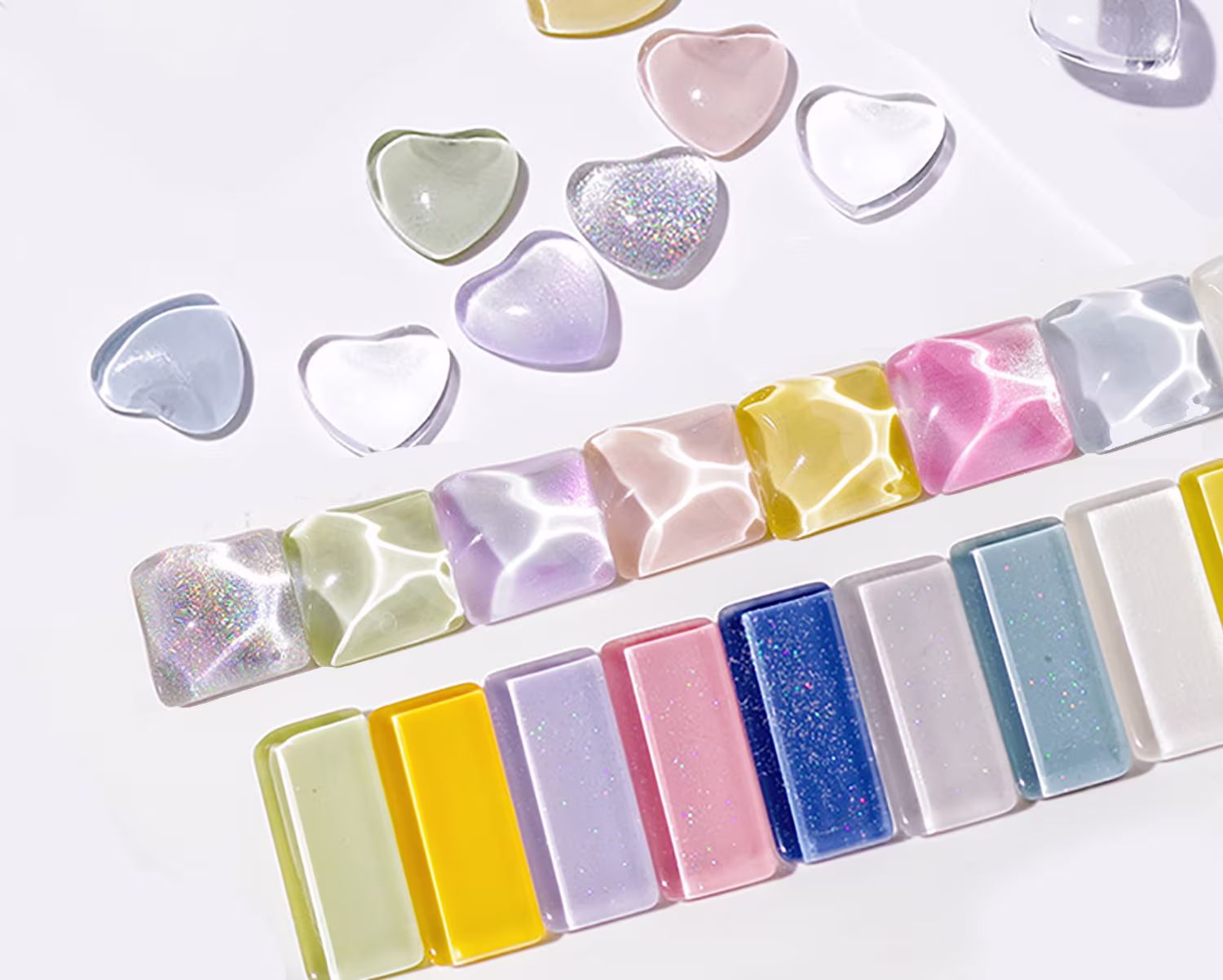 10 Pcs Glass Nail Color Display Card/ Salon Show Case Swatch For Polish Uv Gel Heart Wave Round Crystals