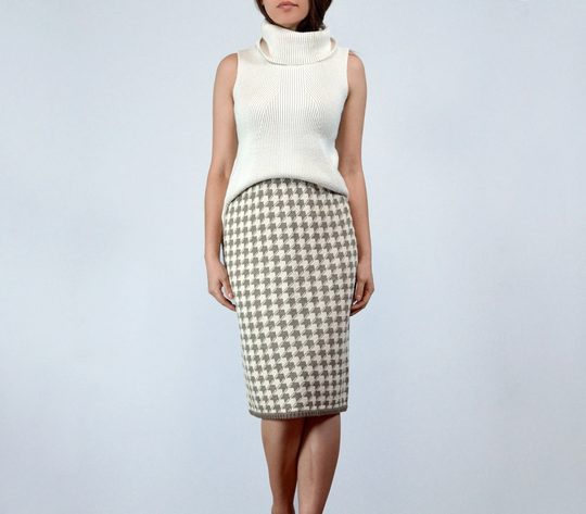 80S Knit Skirt - S M | Vintage 1980S Houndstooth Pencil Skirt, Small To Medium