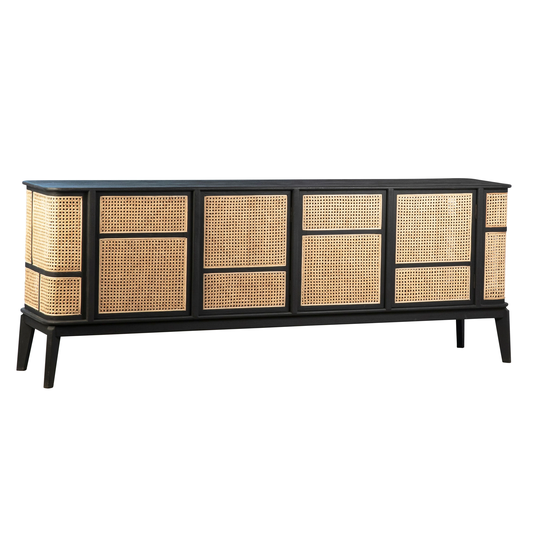 Luna 84" Mindi Wood and Rattan 4-Door Sideboard