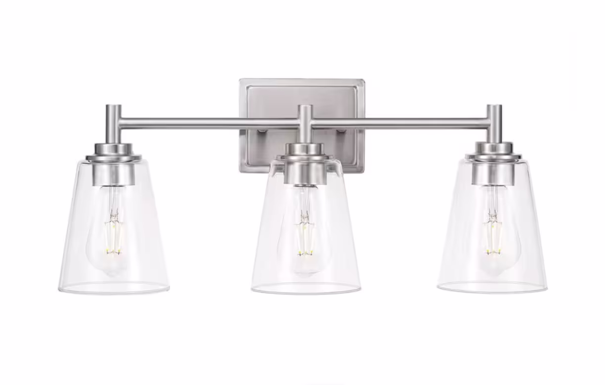 Industrial 3-Light Wall Sconce, Bathroom Light, Glass Vanity Brushed Nickel