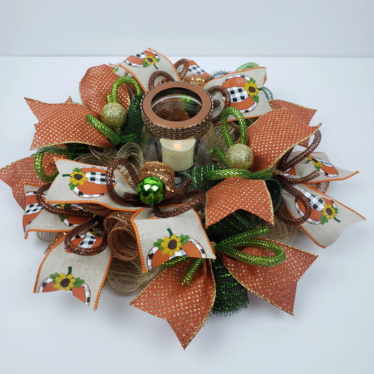 Fall Centerpiece For Table, Farmhouse Centerpiece, Autumn Pumpkin Thanksgiving Small Wreath