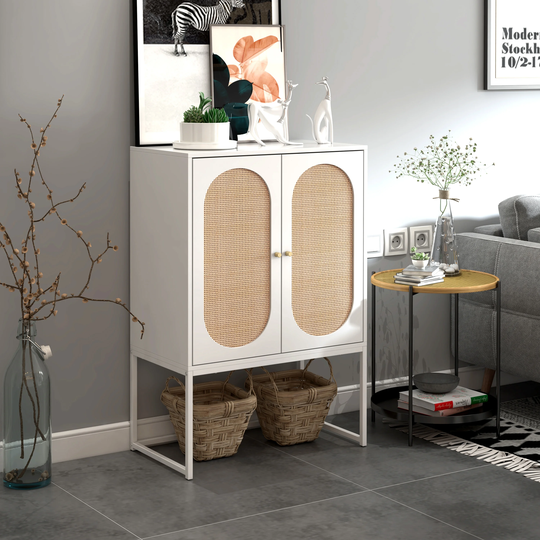 Free Standing Rattan High Cabinet with Adjustable Shelf