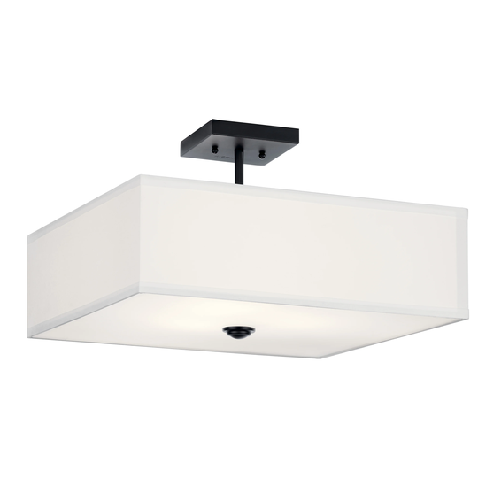 Kichler Lighting Shailene 18 in. Square 3-Light Black Drum Semi-Flush Mount Ceiling Light with White Microfiber Shade
