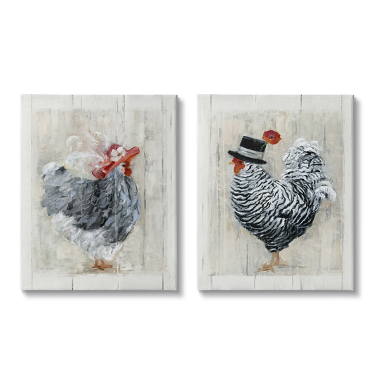Stupell Industries Farm Rooster and Hen Vintage Birds Brim Hats 2pc Multi Piece Canvas Wall Art Set - Multi-Color