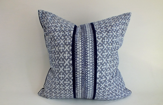 Sofa Throw Pillow Indigo Blue Batik Cushion Case Decorative Hand-Printed Ethnic Hmong Textile Home-Decor Housewarming Gift Floor Pillow