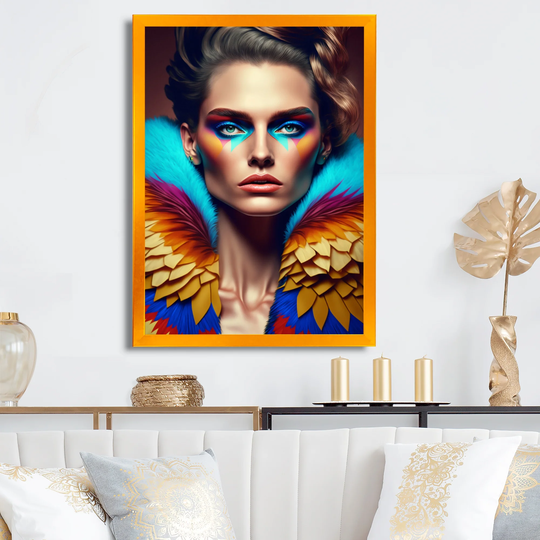 Designart 'Colorful Sensual Woman In Fur Coat VII' Contemporary Glam Framed Art Print