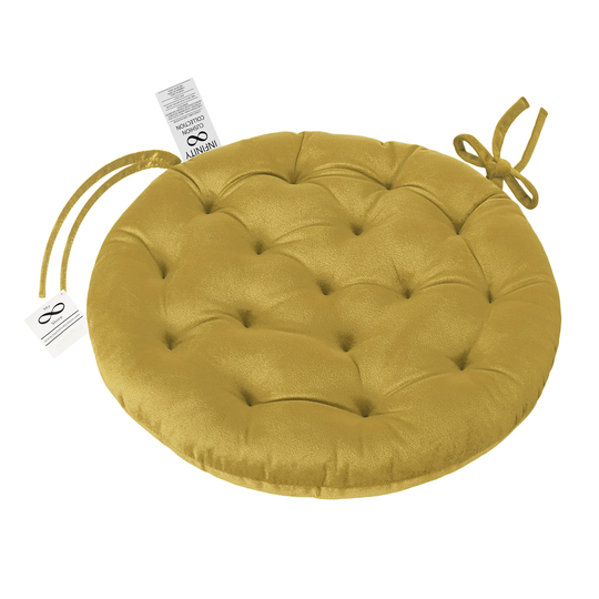 Infinity Collection Mustard Gold 16 Inch Round Reversible Tufted Plush Chair Pad/Cushion with Tie Backs For Kitchen Bar Stool Dining Room