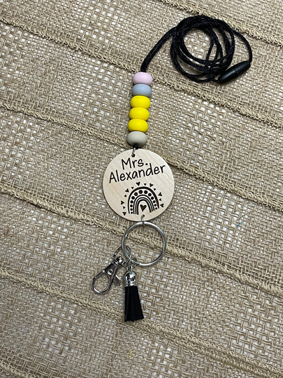 Personalized/Custom Teacher Lanyard With Pencil Silicone Beads, Badge Holder, Keychain, Appreciation Gift