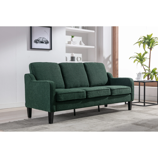 Three Seat Square Arm Sofa Living Room Set Chesterfield Sectional Sofa, Fabric Upholstered Bench with Rubber Wood Support