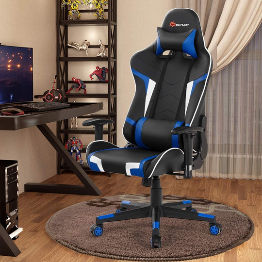 Massage Office Chair Computer Gaming Racing Chair, High Back PU Leather Adjustable Arms Headrest Ergonomic Reclining Game Chair