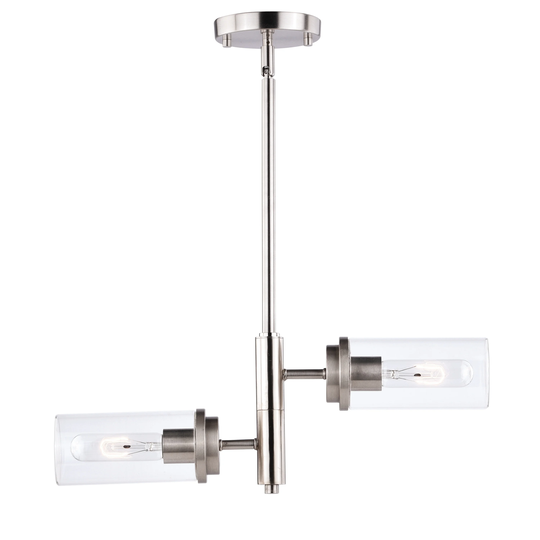 Kimball 2 Light Satin Nickel Adjustable Mini Chandelier Clear Glass - 18-in W x 12.88-in H x 18-in D
