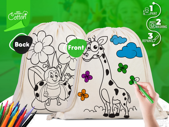 Coloring Animal Backpacks, Kids Bag, Art Set, Cotton Drawstring Bags For & Schools, Art, Bulk Order Available