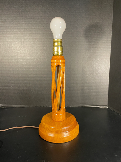 Mcm Hand Carved Oak Table Lamp Bedside Swirl Design