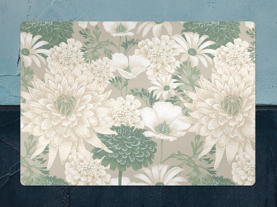 Spring Daisies Chair Mat, Beige Splat Green Vinyl Floor Floral Protective Pad, Flooring, Gift Idea, Splash Mat