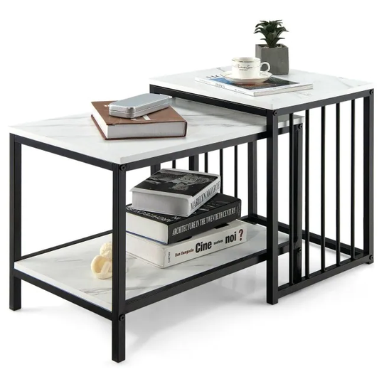 Set of 2 Nesting End Tables with Storage Shelf-White - White - 17.5" x 15.5" x 20.5" (L x W x H)
