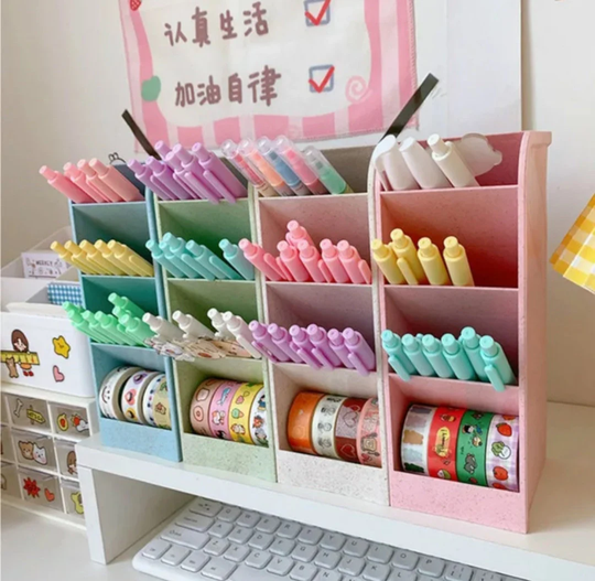 1Pc Multifunctional 4 Grid Desk Top Organizer, Pen Storage Rack, School, Office Holder, Party Favor, Stationery Organizer