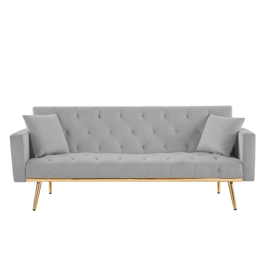 Convertible Folding Futon Sofa Bed, Velvet Upholstered Sleeper Sofa Living Room Loveseat Accent Sofa with Adjustable Back