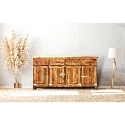 80 Inch Icebox Lock Rustic Reclaimed Wood 4 Drawer 4 Door Sideboard
