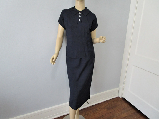 Mary Mason Suit Vintage 1950S Cotton Shantung Pullover Shirt Bow Pencil Skirt
