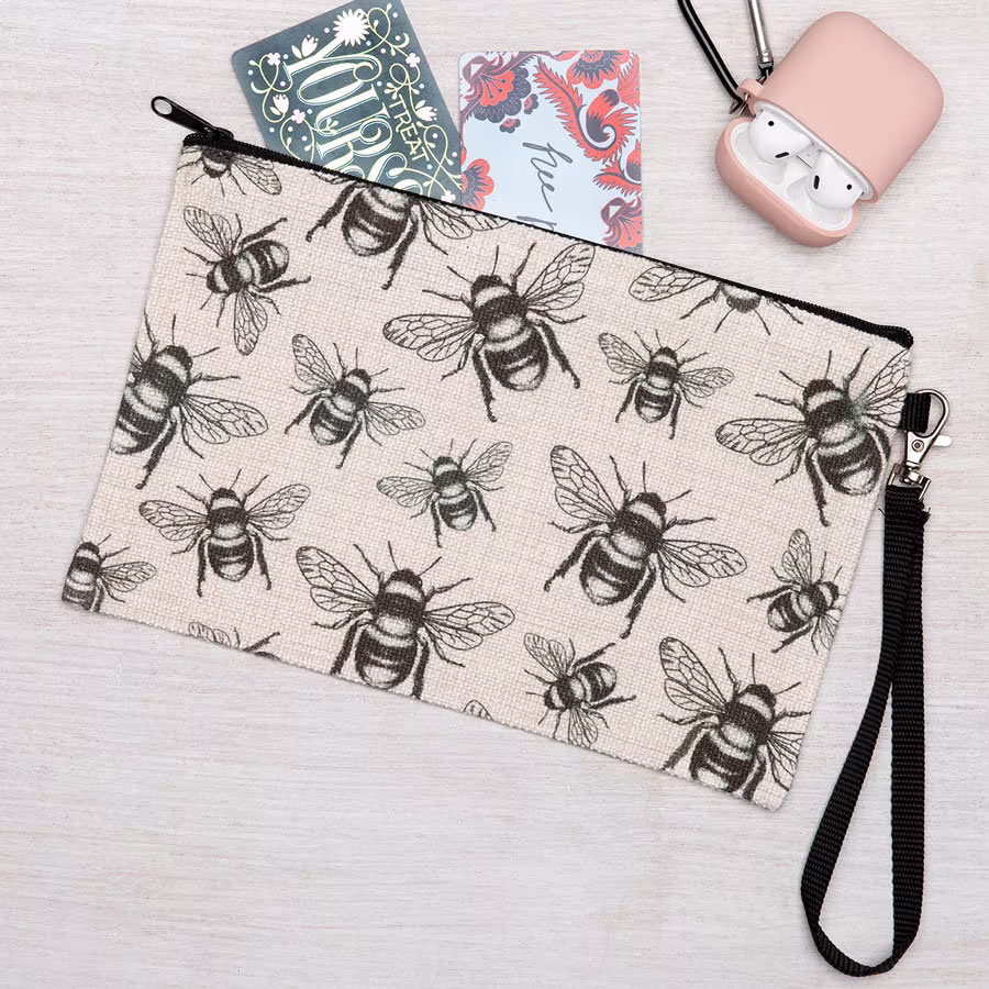 Irregular Bee Zipper Pouch - Linen Makeup Pencil Bag Cosmetic Coin Purse Bumble Zip