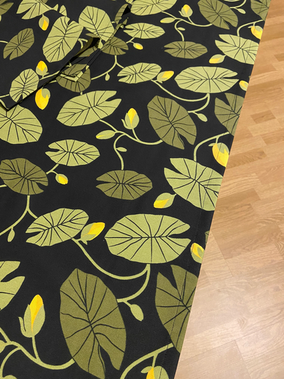 Cotton Table Runner Yellow Water Lilies On Black Linen 57 Inches