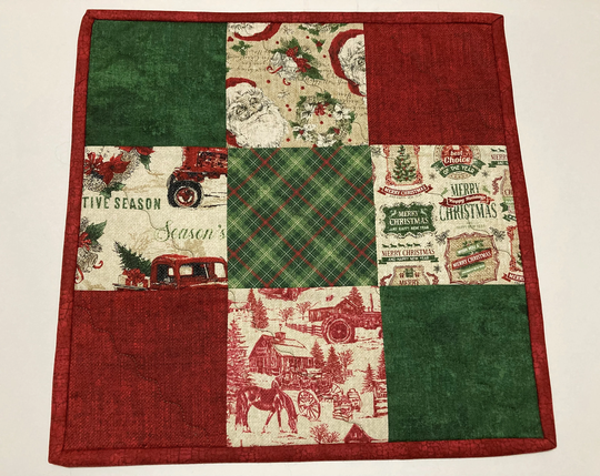 Christmas Quilted Table Topper, Rustic Runner, Candle Mat, Vintage Style Fall Topper