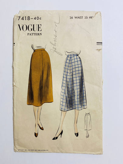 Vogue 7418 Waist 26" Vintage 1950S Sewing Pattern 1951 50S Tea Length Midi Flared Skirt Pencil