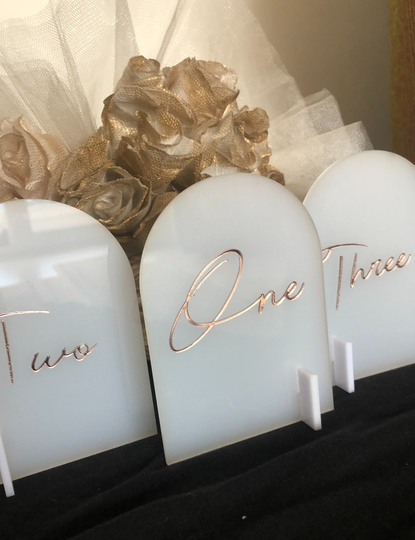 Acrylic Wedding Table Numbers | White On Event Setting Modern Sign Arched Gold Decor