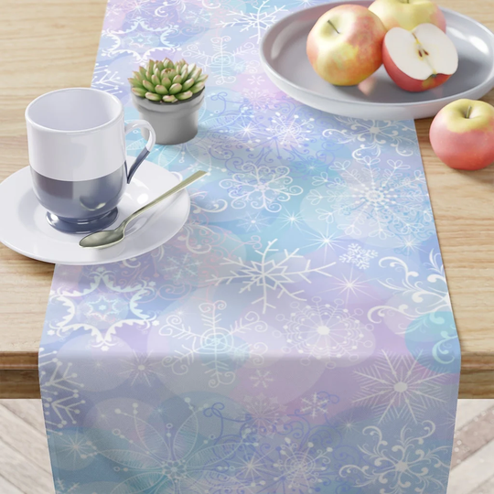 Winter Snowflake Table Runner - Magical Christmas Runner, Light Blue Purple