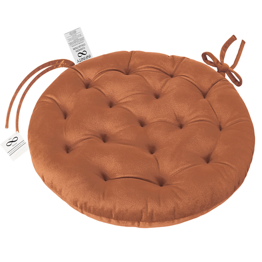 Infinity Collection Cinnamon Rust 16 Inch Round Reversible Tufted Plush Chair Pad/Cushion with Tie Backs For Kitchen Bar Stool Dining Room