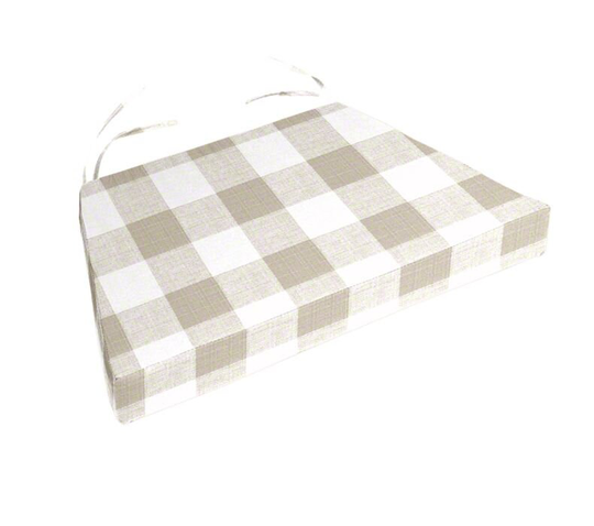 Chair Cushions Anderson Ecru & White Check Fabric, Replacement Cushion Rustic Chair Pad, 18" Double Ties, Cushions