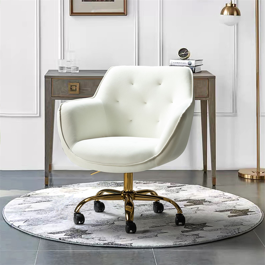 Home Office Chair Desk Chair Computer Desk With Golden Base Height Adjustable Task Chairs Velvet Button Tufted with Wheels