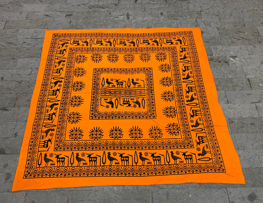 Turkish Beach Blanket, Handmade Table Cover, Orange Cloth, Decorative Sheet, Tablecloth, Kitchen Cloth