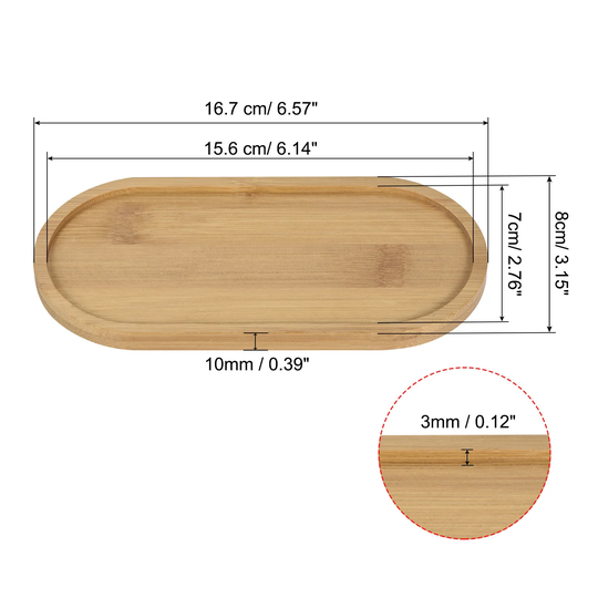 Plant Pot Saucer, 2 Pack 16.7x8cm Bamboo Oval Flower Drip Tray Indoors - Natural Wooden Color