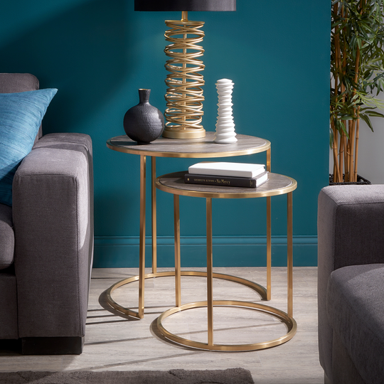 Strick & Bolton Rimma Gold and Wood Nesting Table Set